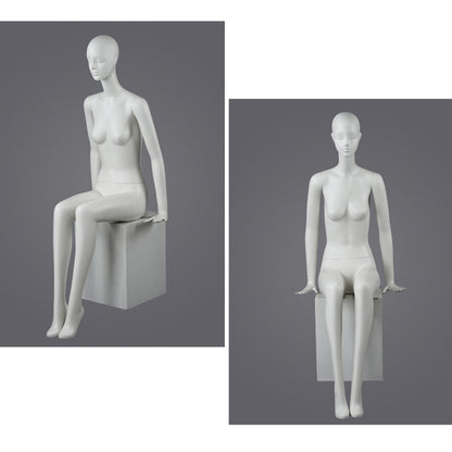 DE-LIANG Female Full Body Mannequins,Matte White Fiberglass Realistic Dress Form Display | Elegant Standing & Sitting Window Display Model for Clothing Stores, Boutiques