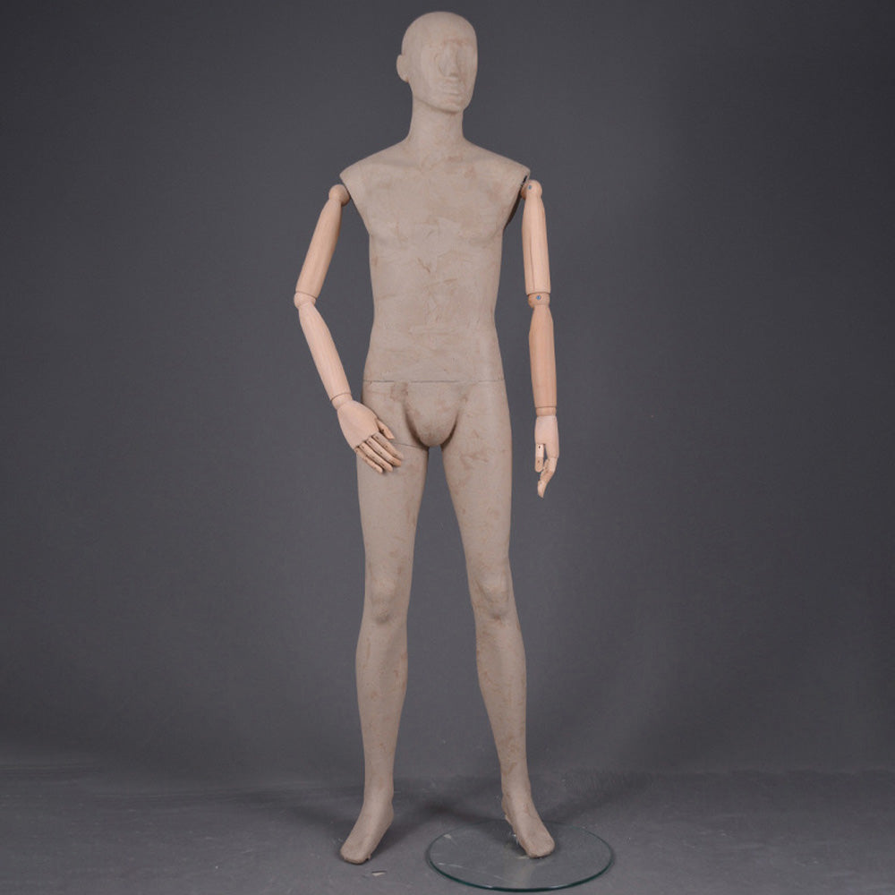 DE-LIANG Male Linen Mannequin with Wooden Arms | Full Body Fabric Display Torso for Clothing Store & Window Display