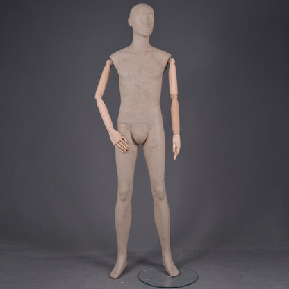 DE-LIANG Male Linen Mannequin with Wooden Arms | Full Body Fabric Display Torso for Clothing Store & Window Display