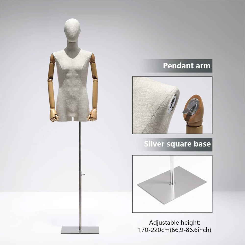 DE-LIANG Male Mannequin Slub Linen Muscle Torso | Menswear Window Display Stand