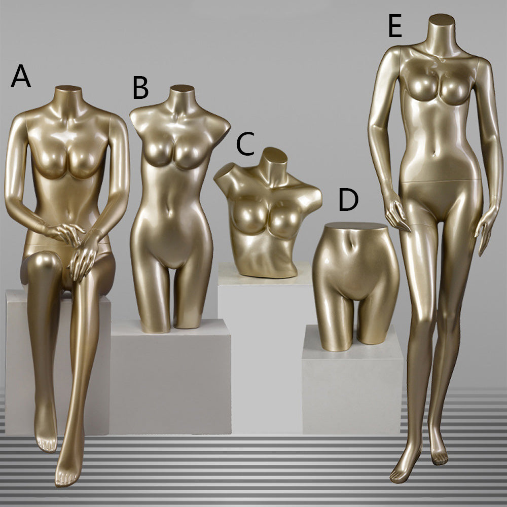 DE-LIANG Glossy Gold Female Full Body & Half Body Mannequin Set,Fiberglass Display Torso for Clothing, Lingerie, Underwear, Dress & Boutique Window Showcase Props