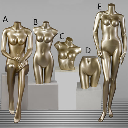 DE-LIANG Glossy Gold Female Full Body & Half Body Mannequin Set,Fiberglass Display Torso for Clothing, Lingerie, Underwear, Dress & Boutique Window Showcase Props