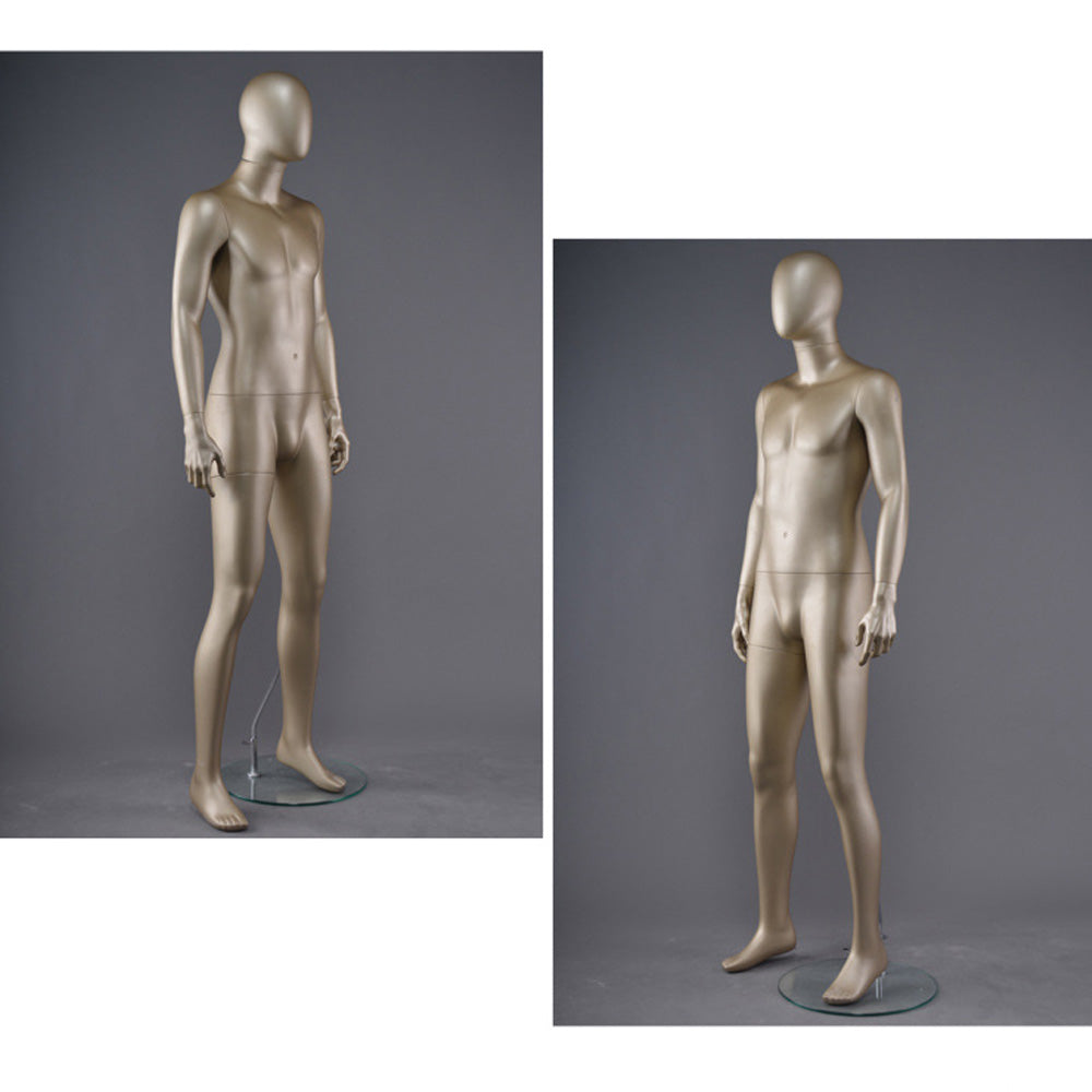 DE-LIANG Male Full Body Mannequin,Metallic Gold Realistic Fiberglass Display Model for Clothing, Suits & Window Showcase,Adjustable Standing Mannequin for Fashion Stores & Exhibitions