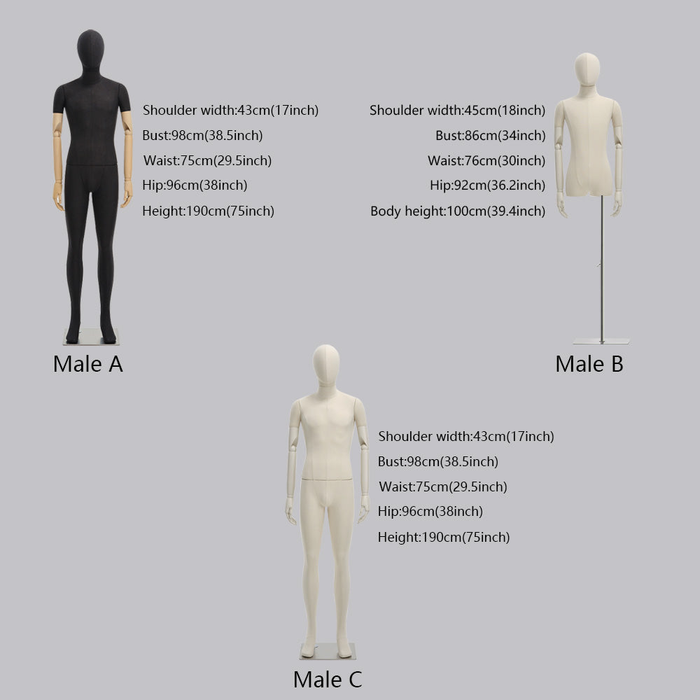 Luxury Linen Male Full Body Mannequin,Black/White Standing Dress From Torso,Display Model with Wooden Arms for Clothing,Dress Display DE-LIANG