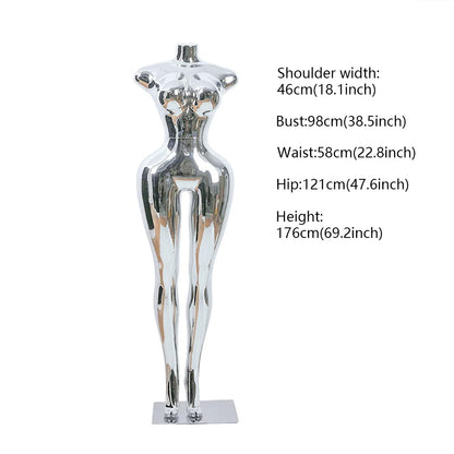 Professional Chrome Plated Female Mannequin - Full Body Dress Form Display Stand for Retail & Boutique