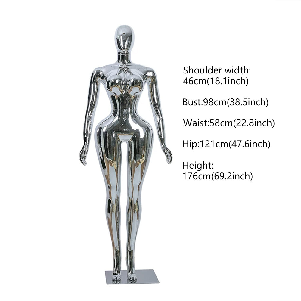 Professional Chrome Plated Female Mannequin - Full Body Dress Form Display Stand for Retail & Boutique