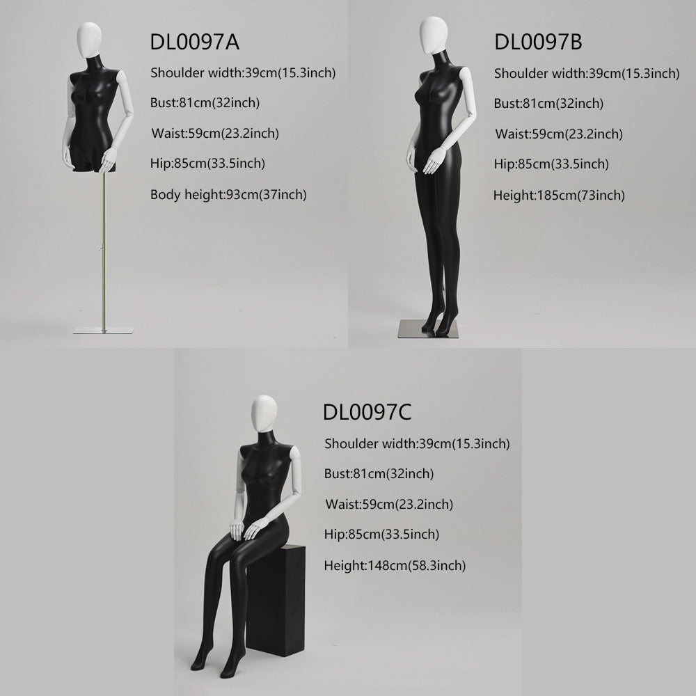 DE-LIANG Realistic Female Full Body Mannequin,Matte Black Adult Dress