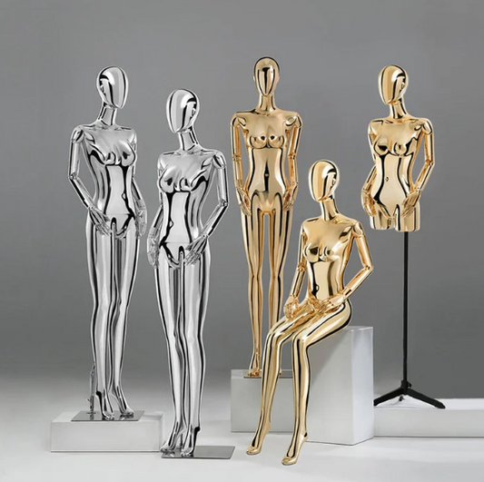 Luxury Chrome Gold Standing Sitting Female Mannequin Full Body,Half Body Women Torso Dress Form,Wedding Dress Clothing Display Dress Form