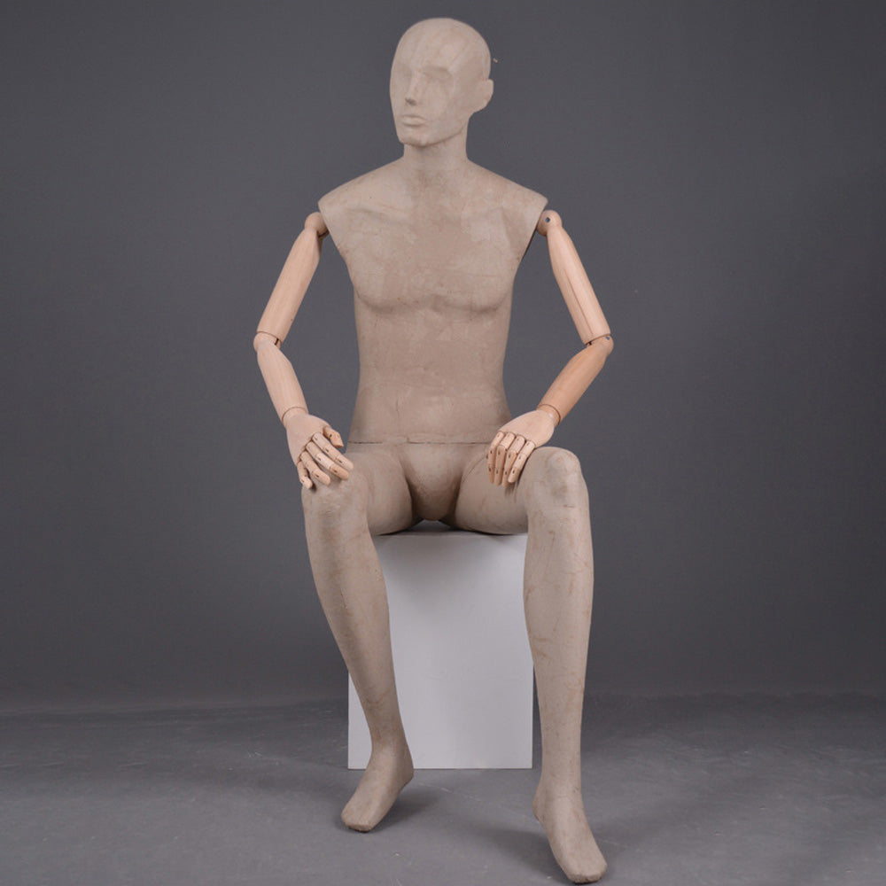 DE-LIANG Male Linen Mannequin with Wooden Arms | Full Body Fabric Display Torso for Clothing Store & Window Display
