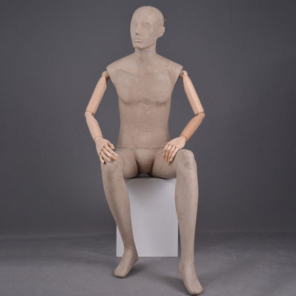 DE-LIANG Male Linen Mannequin with Wooden Arms | Full Body Fabric Display Torso for Clothing Store & Window Display