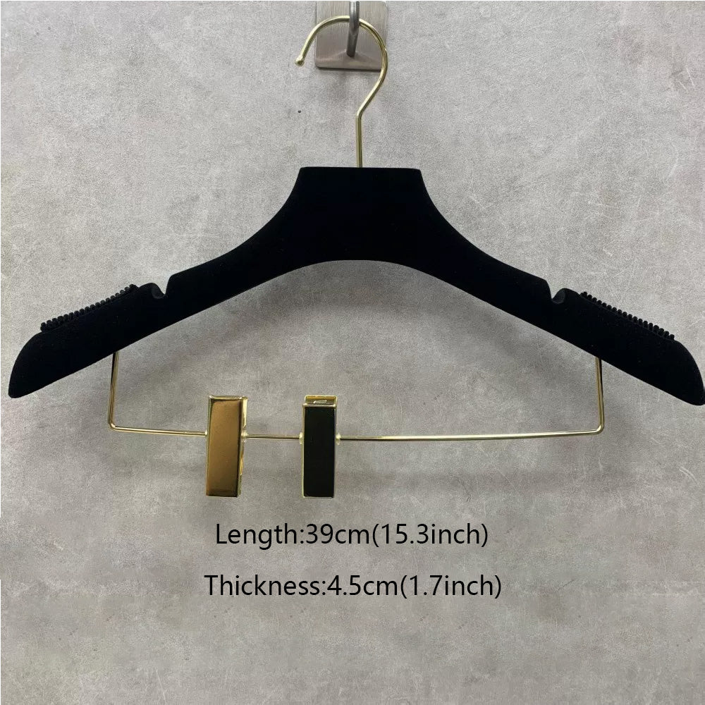 DE-LIANG Premium Black Velvet Non-Slip Clothes & Pants Hangers | Suits Dresses | Gold Hook