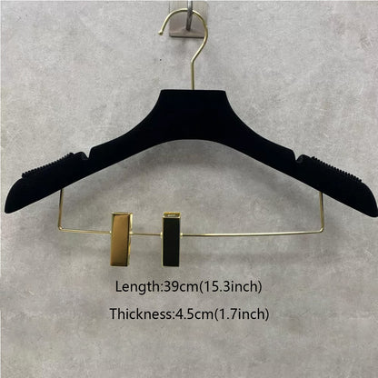 DE-LIANG Premium Black Velvet Non-Slip Clothes & Pants Hangers | Suits Dresses | Gold Hook