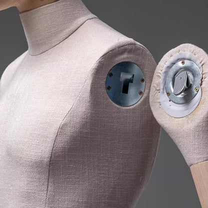 DE-LIANG Linen Full Body Mannequin: Sitting Display Form with Wooden Arms
