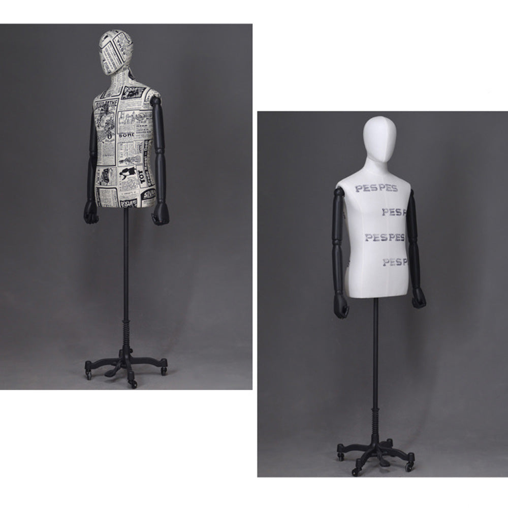 DE-LIANG Men Half Body Mannequin Torso,Fabric Display Dress Form For Clothing Store Display,Maniquin Body Dummy Prop,Adult Male Model with Wooden Base