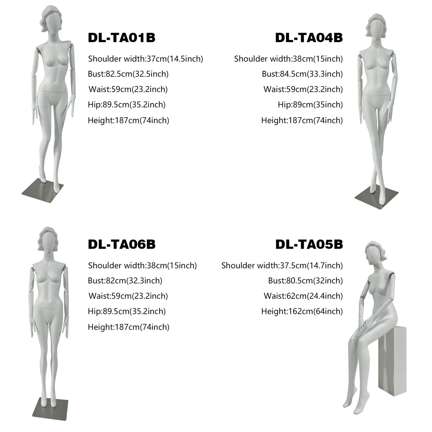 DE-LIANG Luxury Full Body Female Mannequin,Woman Fiberglass Mannequin for Window Display, Clothing Hanger Dress Form with Wig, With White Arm