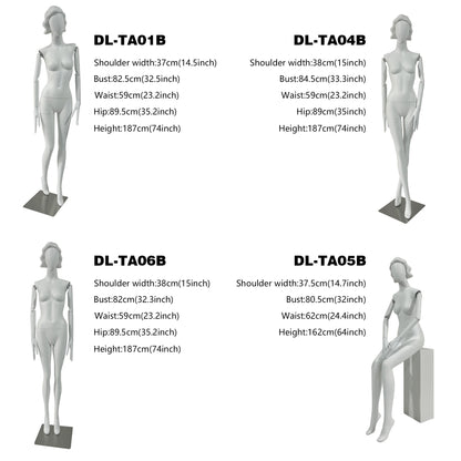 DE-LIANG Luxury Full Body Female Mannequin,Woman Fiberglass Mannequin for Window Display, Clothing Hanger Dress Form with Wig, With White Arm