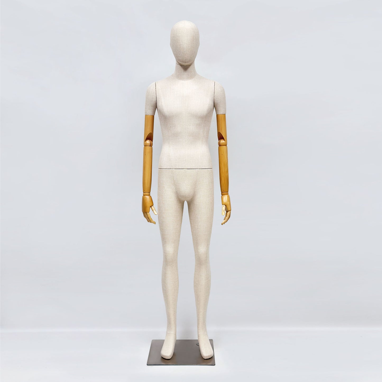 Luxury Female Male Full Body Bamboo Beige Linen Display Mannequin with Fiberglass Short Arms Maniquin Vintage,Jewelry bust display 1 pcs