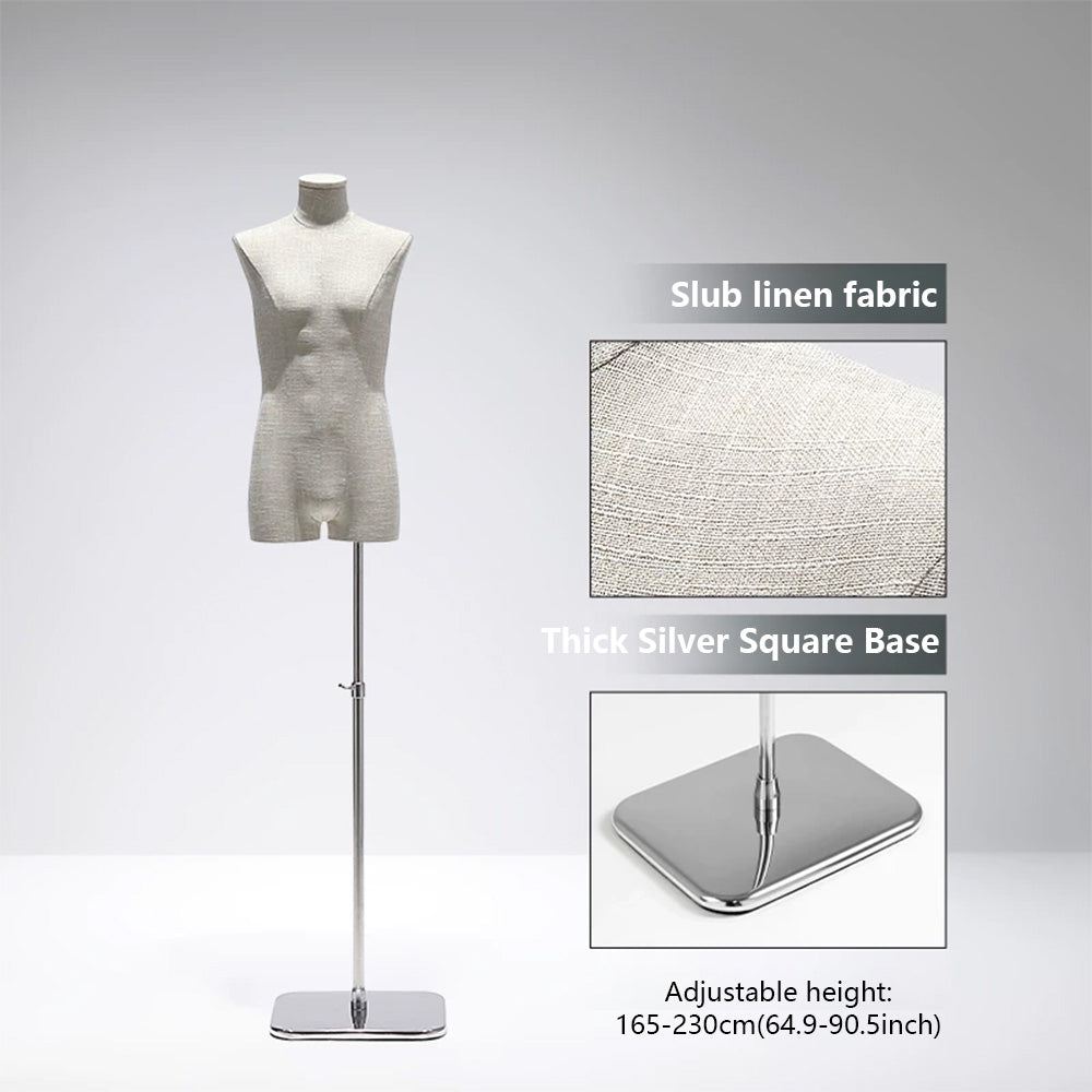 DE-LIANG Male Mannequin Slub Linen Muscle Torso | Menswear Window Display Stand