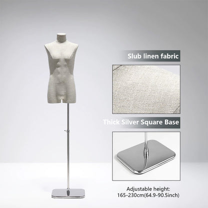 DE-LIANG Male Mannequin Slub Linen Muscle Torso | Menswear Window Display Stand