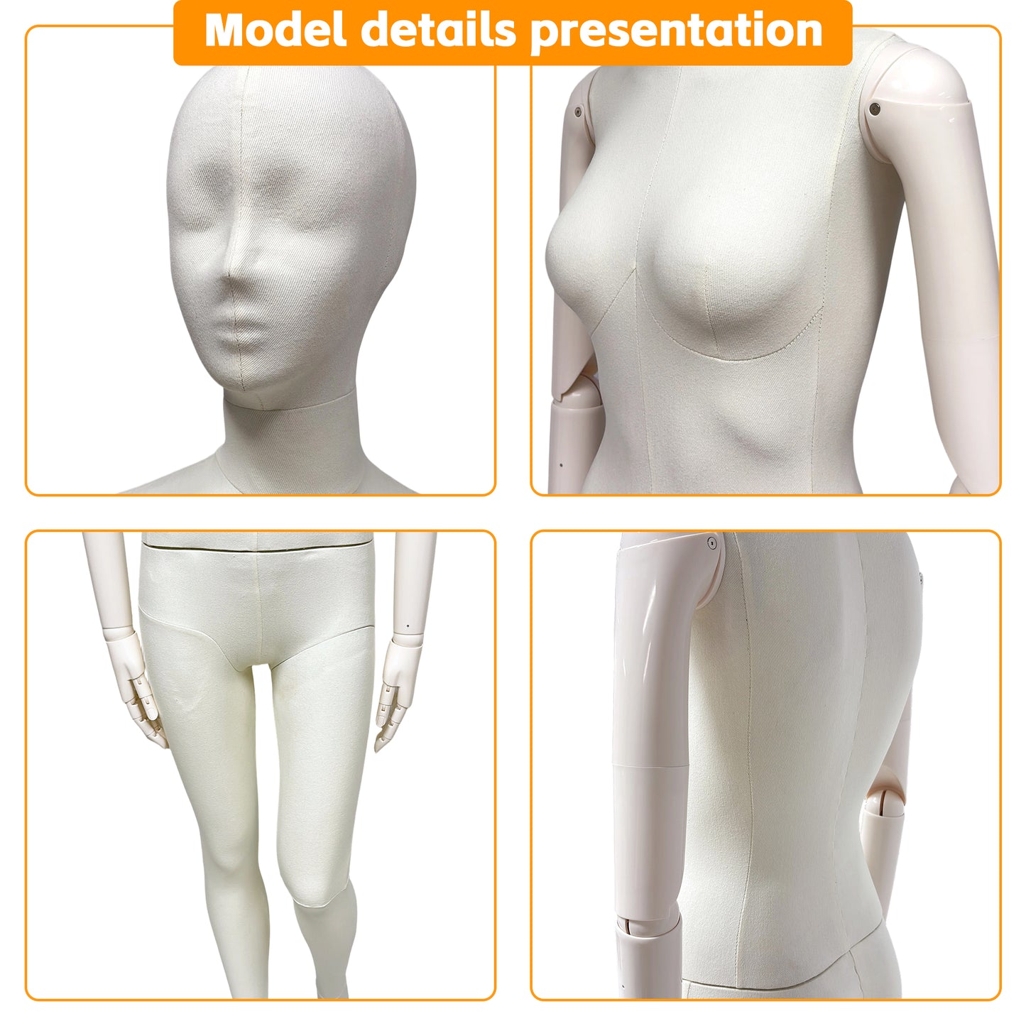 DE-LIANG Luxury Full Body Female Mannequin Set,Fabric Covered Retail Display Mannequins with Arms & Metal Base,Window Display, Boutique Clothing Form, Retail Visual Merchandising