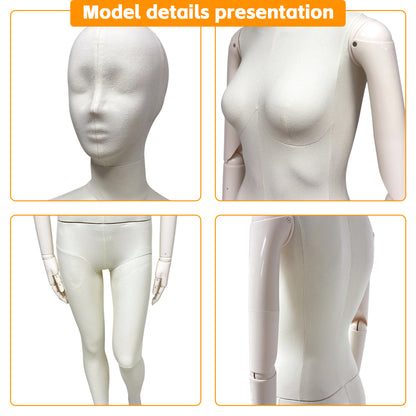 DE-LIANG Luxury Full Body Female Mannequin Set,Fabric Covered Retail Display Mannequins with Arms & Metal Base,Window Display, Boutique Clothing Form, Retail Visual Merchandising