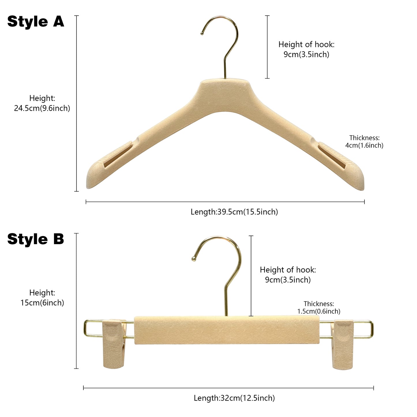 DE-LIANG Beige Velvet hanger/trouser hanger, hollow shoulder anti-slip design,Evening Dress Hanger with Customize Logo,50pcs/Ctns For Sales