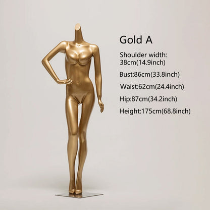 DE-LIANG Female Lingerie Display Form - White Gold Full Half Body Mannequin Bust Torso Hip Bra Panty Prop