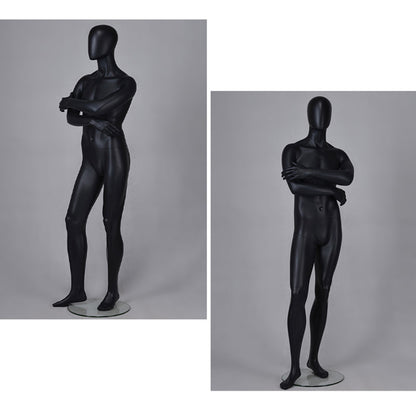 DE-LIANG Matte Black Male Full Body Mannequin Set,Realistic Fiberglass Dress Form Display Model for Clothing Stores, Fashion Boutiques & Window Displays