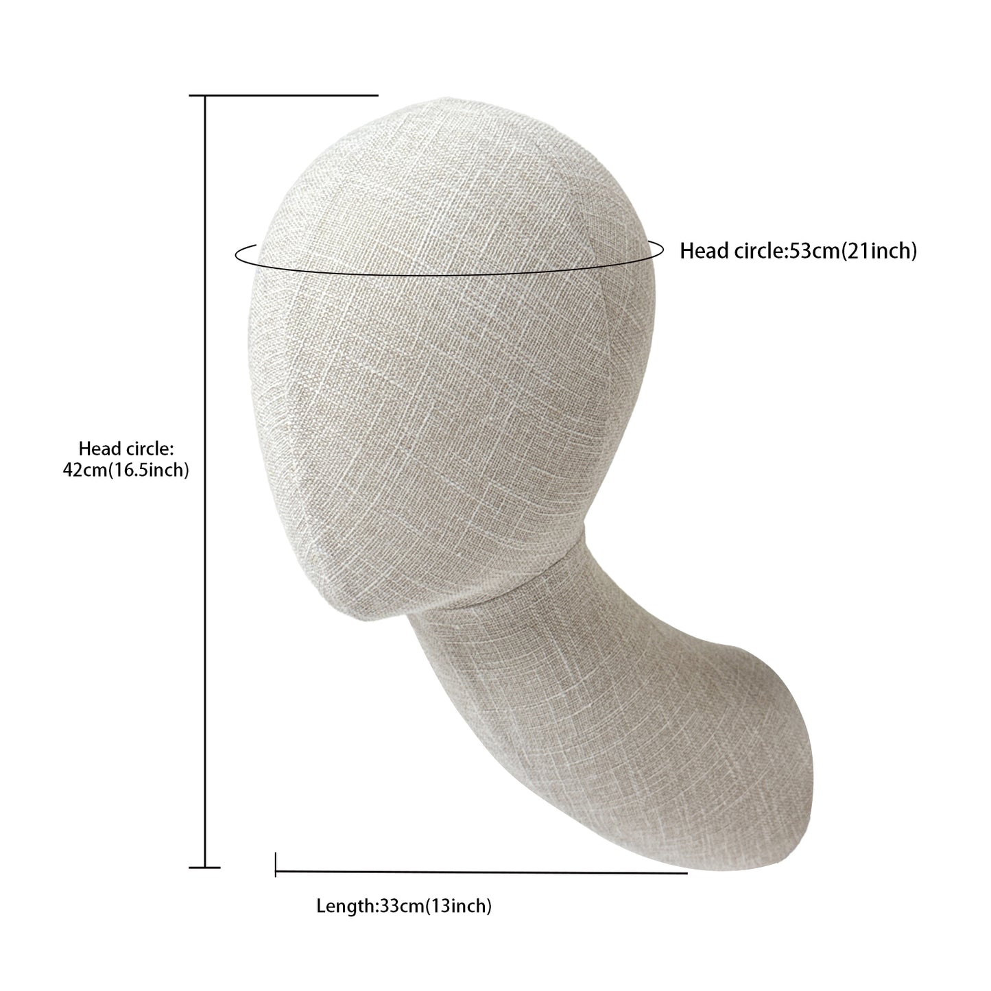 DE-LIANG Long Neck Wall Mount Mannequin Head in Bamboo Linen Fabric, Beige Foam Display Head with Hinge and Screws for Hats Wigs Scarves Jewelry