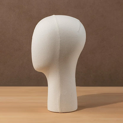 DE-LIANG Linen Mannequin Head Stand for Wigs Hats Scarves Display with Adjustable Base