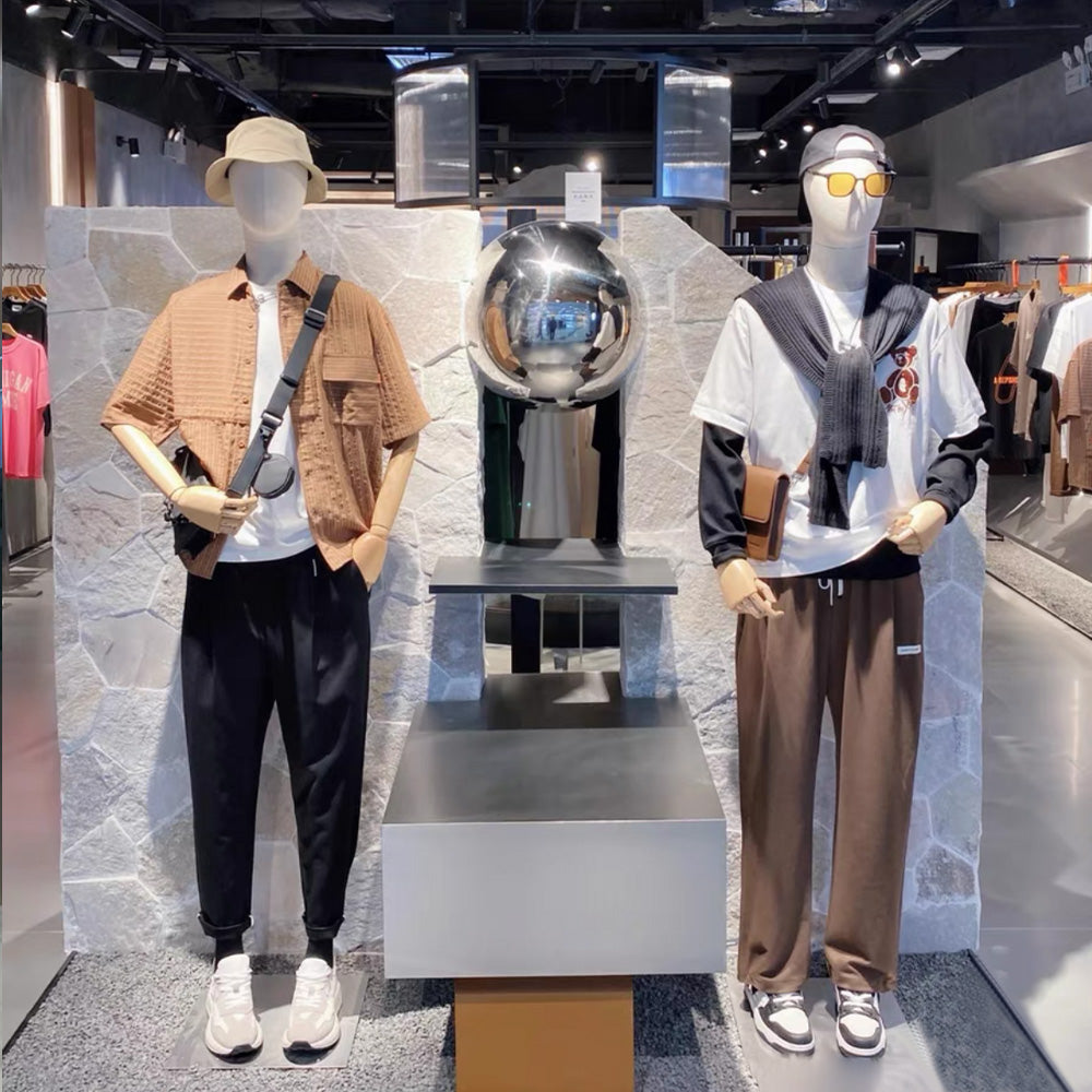 Luxury Linen Male Full Body Mannequin,Black/White Standing Dress From Torso,Display Model with Wooden Arms for Clothing,Dress Display DE-LIANG
