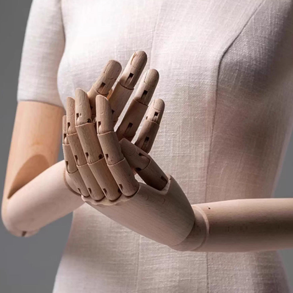 DE-LIANG Linen Full Body Mannequin: Sitting Display Form with Wooden Arms
