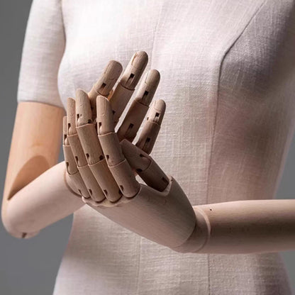 DE-LIANG Linen Full Body Mannequin: Sitting Display Form with Wooden Arms