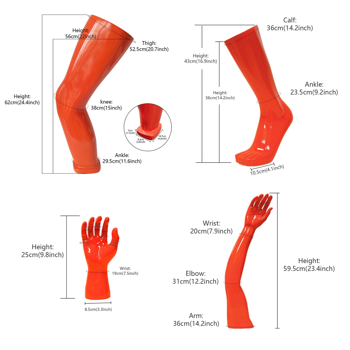 High Quality Male Mannequin Hand,Knee,Leg,Ankle And Foot Protector Props,Orange Mannequin Display Props Use for Retail,Shoe,Socks Display