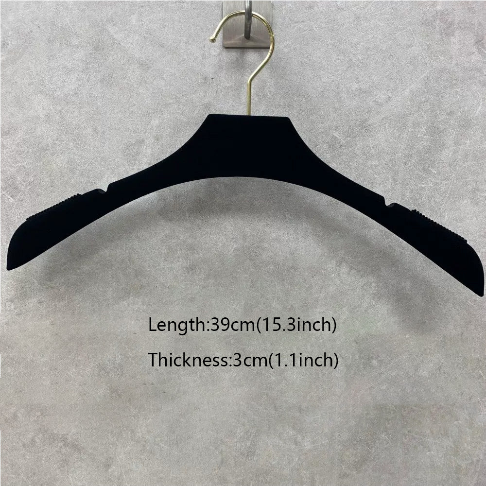 DE-LIANG Premium Black Velvet Non-Slip Clothes & Pants Hangers | Suits Dresses | Gold Hook