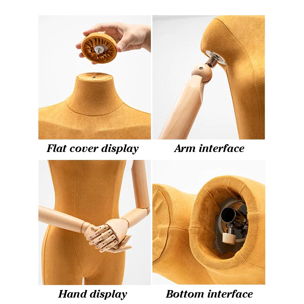Female Half Body Mannequin, Clothing Display Model Body Stand,Suede Torso Dress Form,Wooden Arms and Base for Clothing/Dress Store Display, DE-LIANG