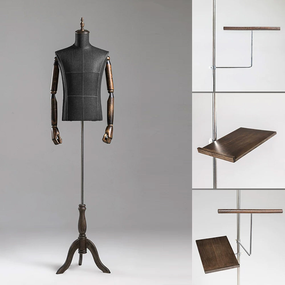 DE-LIANG Male Half Body Mannequin | Poseable Wood Arms Suit Display Dress Form