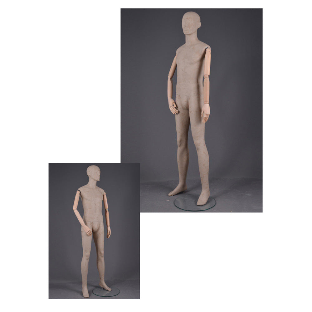 DE-LIANG Male Linen Mannequin with Wooden Arms | Full Body Fabric Display Torso for Clothing Store & Window Display