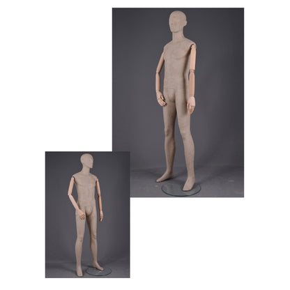 DE-LIANG Male Linen Mannequin with Wooden Arms | Full Body Fabric Display Torso for Clothing Store & Window Display