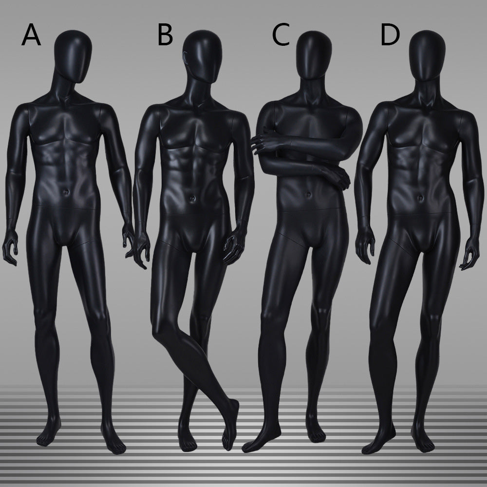 DE-LIANG Matte Black Male Full Body Mannequin Set,Realistic Fiberglass Dress Form Display Model for Clothing Stores, Fashion Boutiques & Window Displays