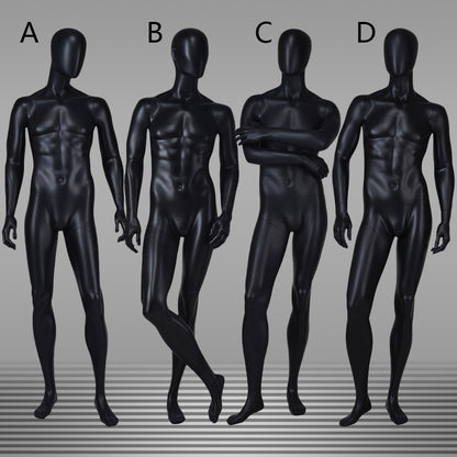 DE-LIANG Matte Black Male Full Body Mannequin Set,Realistic Fiberglass Dress Form Display Model for Clothing Stores, Fashion Boutiques & Window Displays
