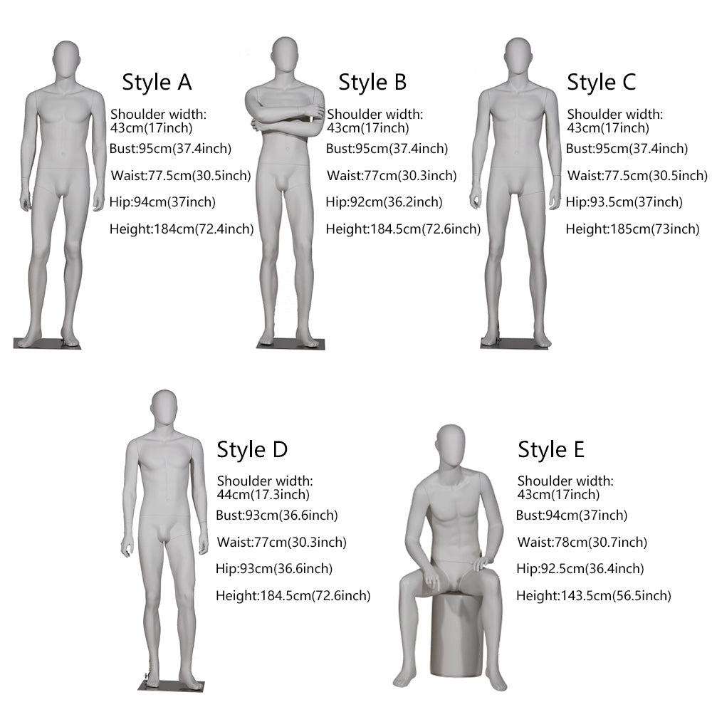 NiamVelo 73" Full Body Male Mannequin With Stand – Detachable Arms & Legs, PE Plastic
