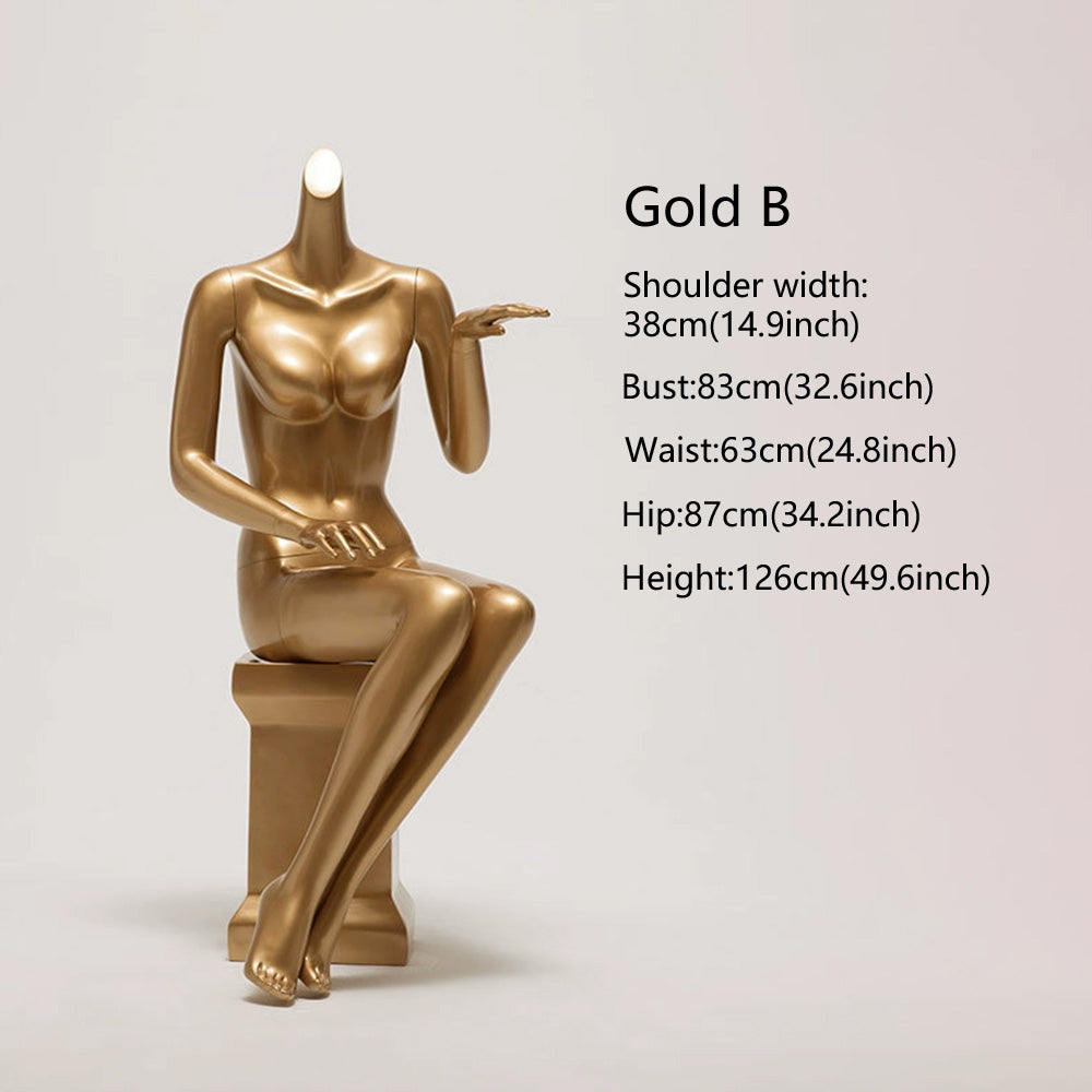 DE-LIANG Female Lingerie Display Form - White Gold Full Half Body Mannequin Bust Torso Hip Bra Panty Prop