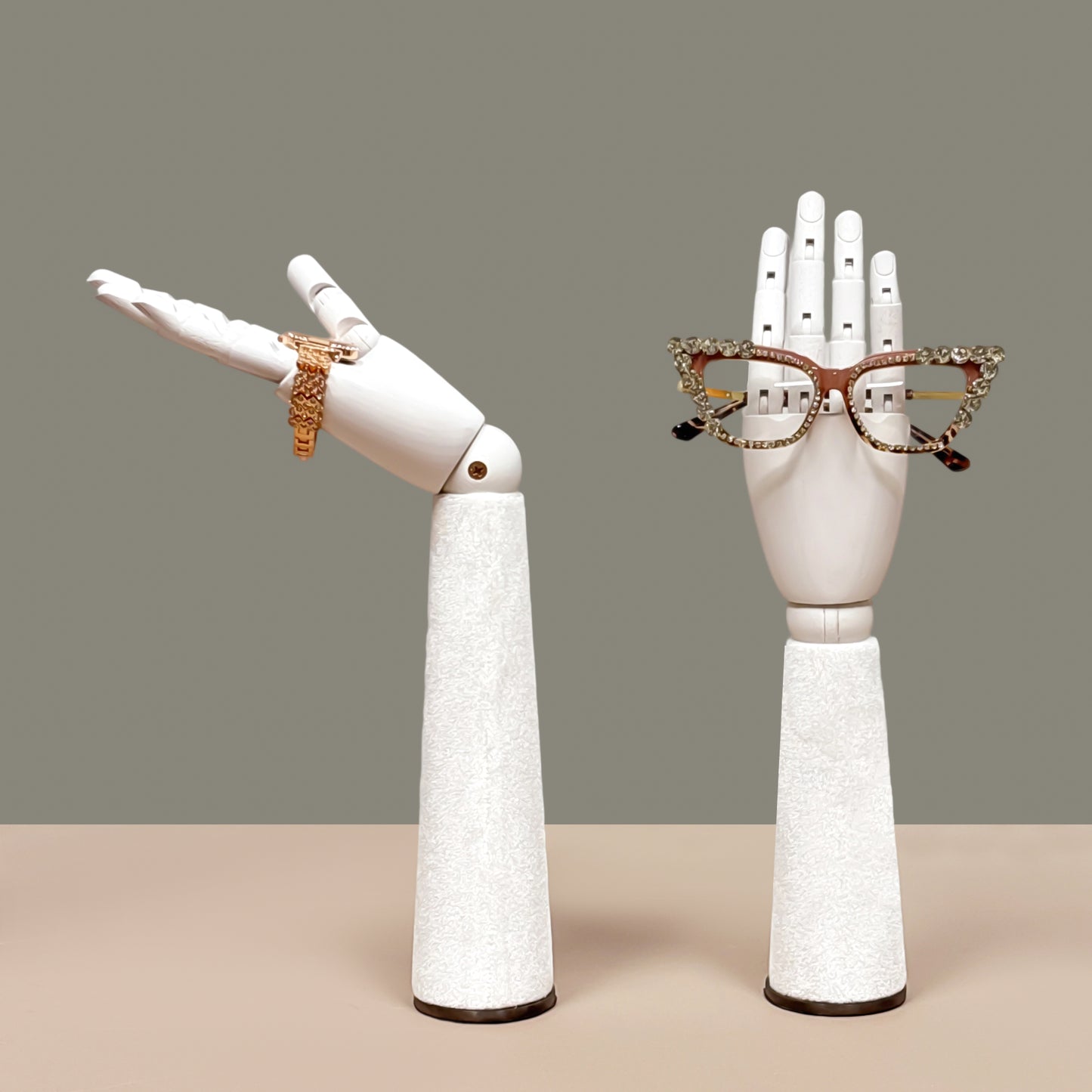 DE-LIANG White Velvet Wooden Hand, Luxury White Painted Mannequin Hands for Women's Apparel Jewelry Watch Ring Display-Right Hand Size37&43.5cm*1pcs