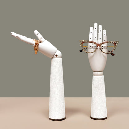 DE-LIANG White Velvet Wooden Hand, Luxury White Painted Mannequin Hands for Women's Apparel Jewelry Watch Ring Display-Right Hand Size37&43.5cm*1pcs