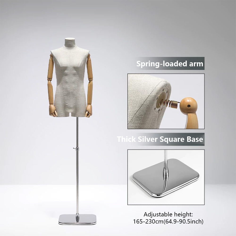 DE-LIANG Male Mannequin Slub Linen Muscle Torso | Menswear Window Display Stand