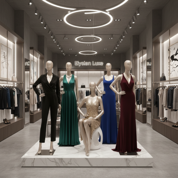DE-LIANG Glossy Champagne Gold Female Full Body Mannequin Set – Abstract Head Fiberglass Display Model for Boutique Window, Clothing Store Dress Form Props, Standing & Sitting Fashion Mannequins