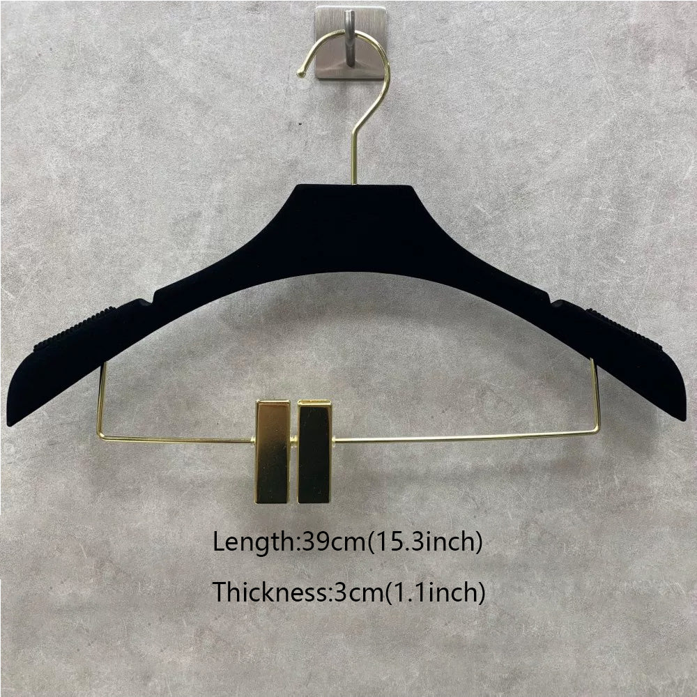 DE-LIANG Premium Black Velvet Non-Slip Clothes & Pants Hangers | Suits Dresses | Gold Hook