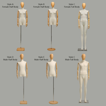 DE-LIANG Female Half Body Mannequin,Linen Display Mannequin with Fiberglass Head With Wooden Effection for Fashion Cloth Dressmaker Dummy DE-LIANG