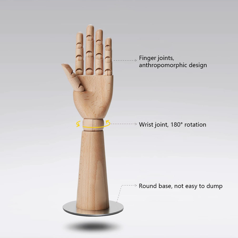 Wooden Hand Mannequin,Multifunction Female Hand for bag jewelry sunglasses necklace hat Wig display, Raw Beech Wood Color with/without Base DL2420 DE-LIANG